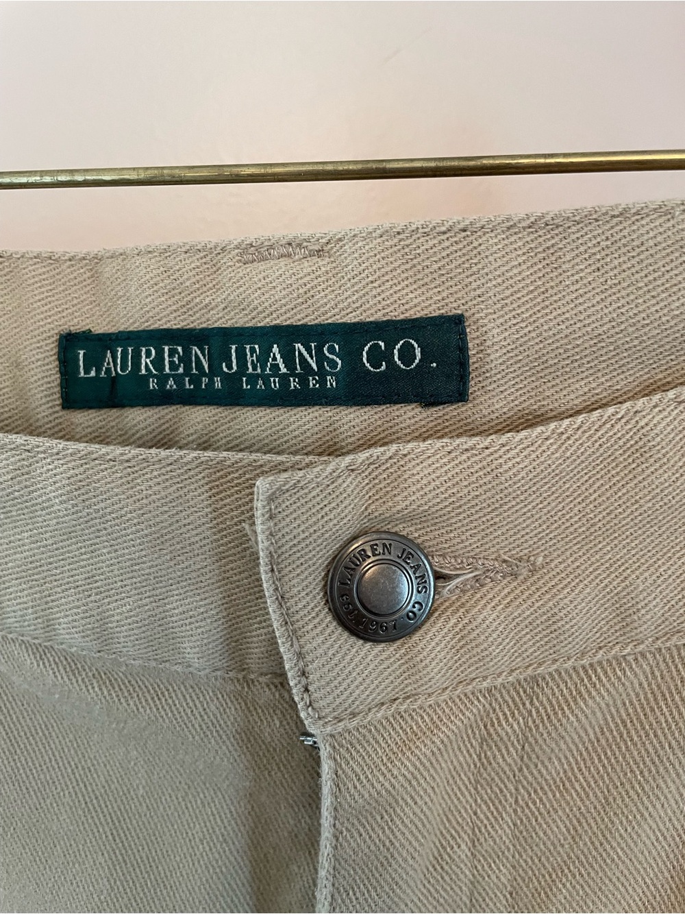 Ralph Lauren Jeans Co. Vintage Tan Jeans w Turquoise Beading Size 12 Made in HK - Picture 2 of 15